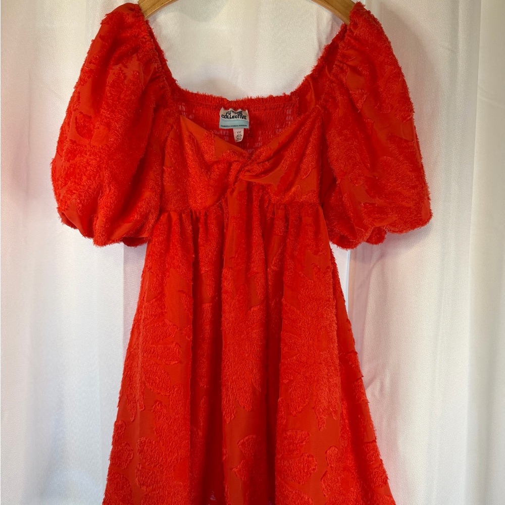 Red Puff-Sleeve Girls' Casual Dress (XXS)